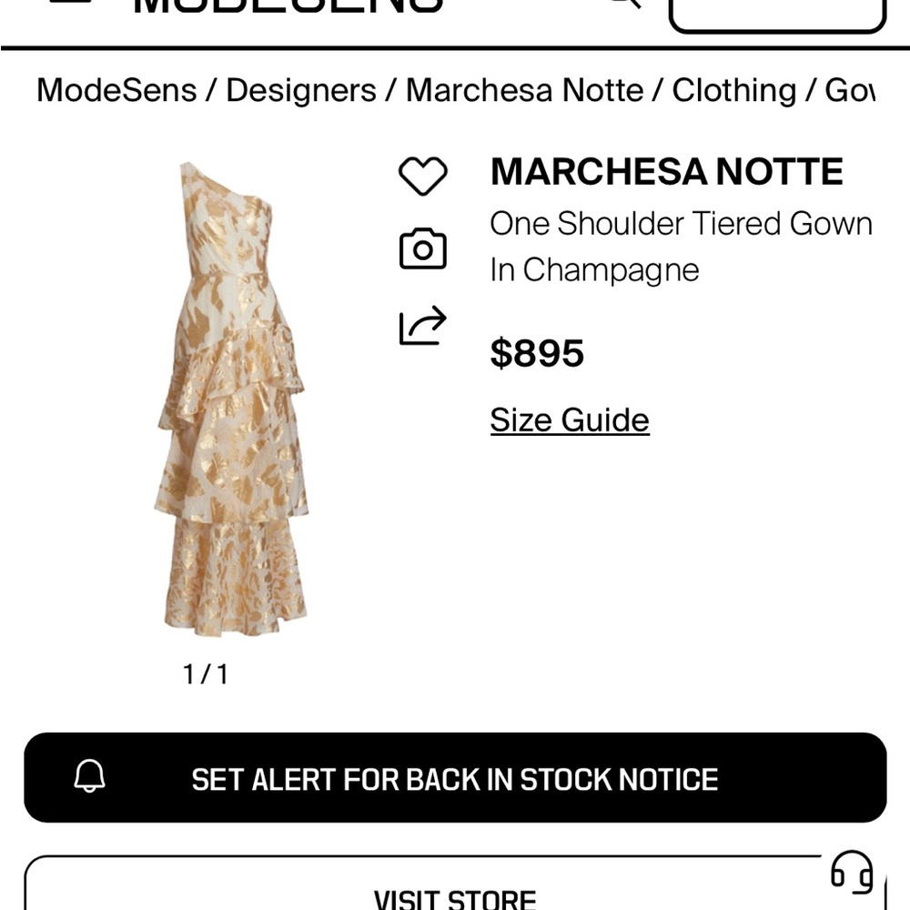 Marchesa One Shoulder Tiered Dress in Gold